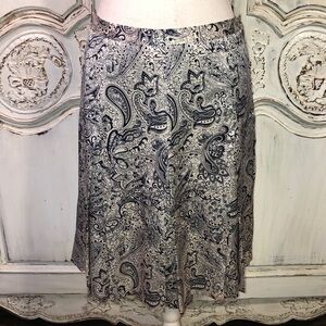 J. Crew 100% Silk Cream and Navy Paisley Print Classic Pleated Skirt Size 4